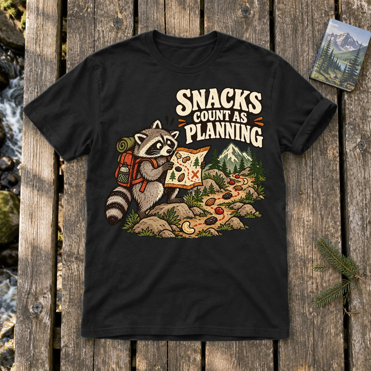Snacks Count As Planning Raccoon Graphic Tee on Black Everyday Soft Tee