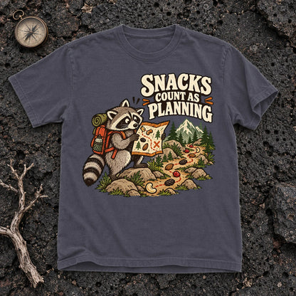 Snacks Count As Planning Raccoon Graphic Tee on Navy Premium Tee