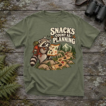 Snacks Count As Planning Raccoon Graphic Tee on Moss Premium Tee