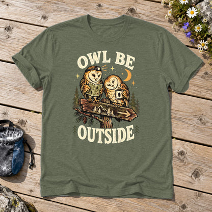 Owl Be Outside Vintage Graphic Tee on Military Green Everyday Soft Tee