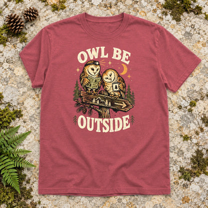 Owl Be Outside Vintage Graphic Tee on Heather Red Everyday Soft Tee