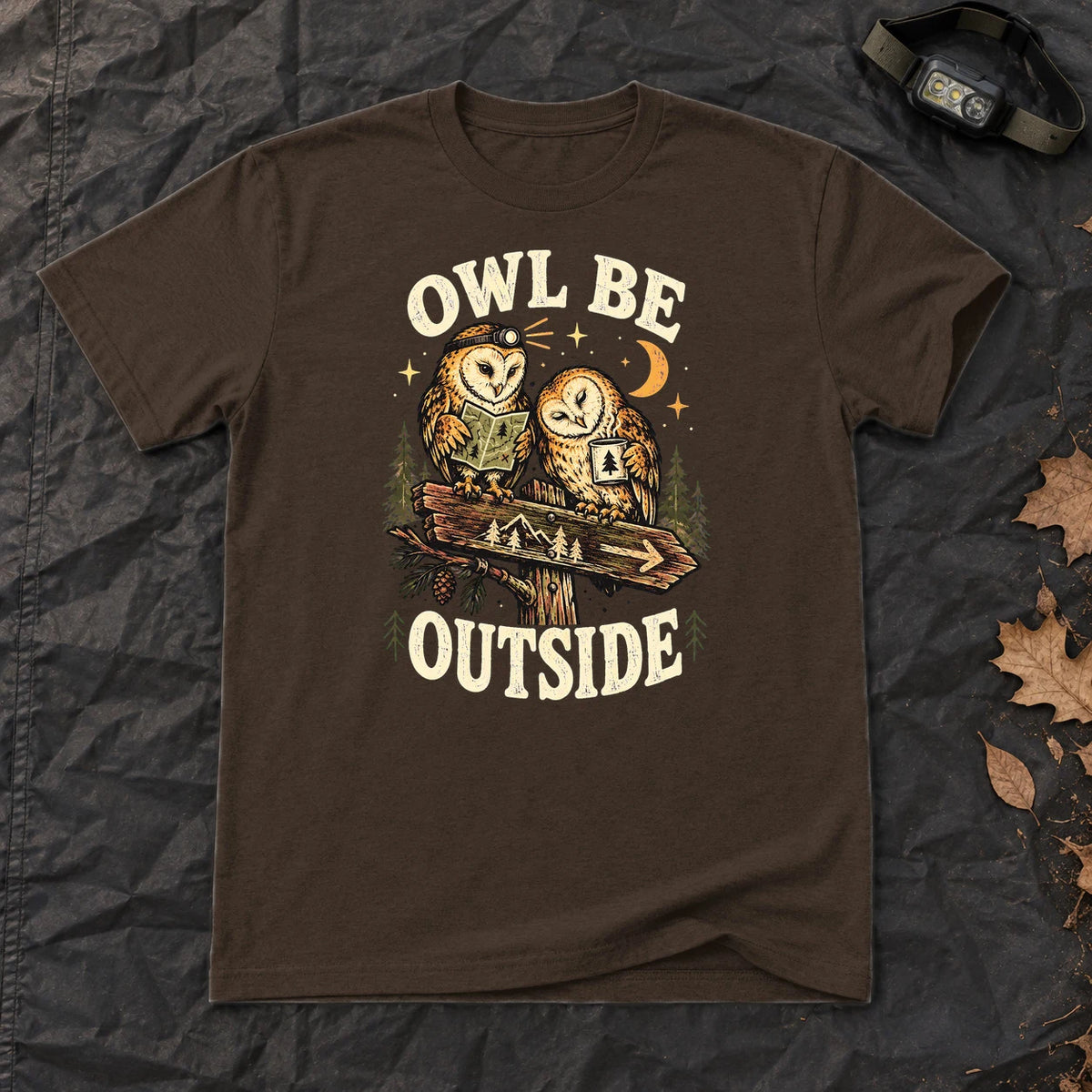 Owl Be Outside Vintage Graphic Tee on Dark Chocolate Everyday Soft Tee