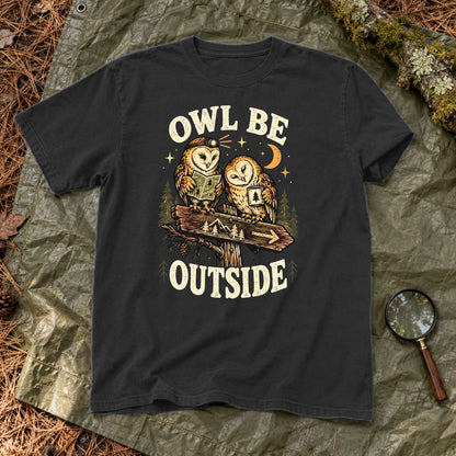 Owl Be Outside Vintage Graphic Tee on Black Premium Tee