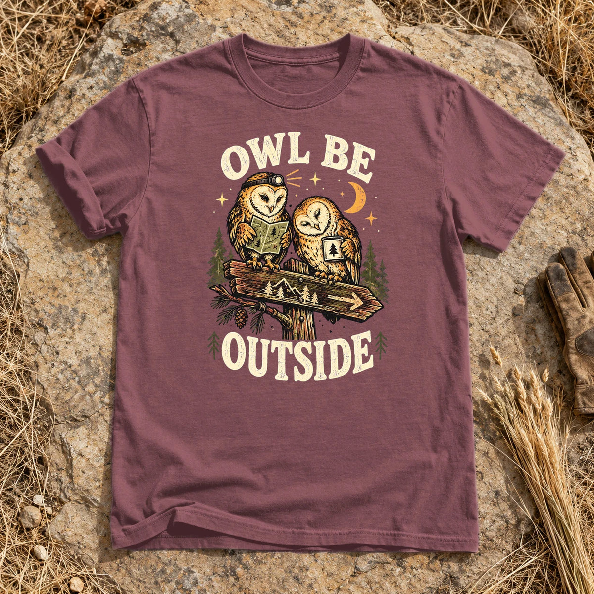 Owl Be Outside Vintage Graphic Tee on Brick Premium Tee