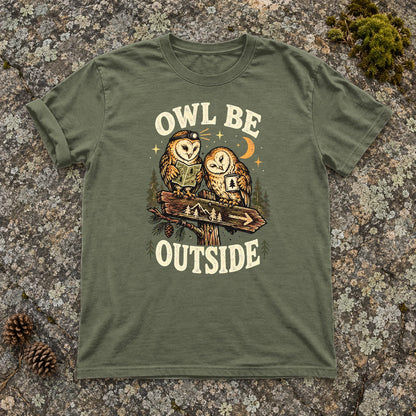 Owl Be Outside Vintage Graphic Tee on Moss Premium Tee