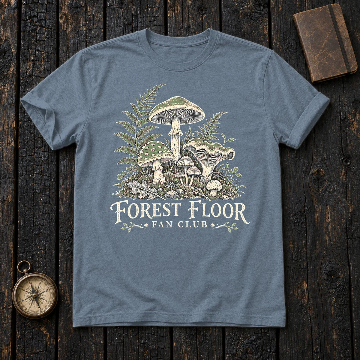 Forest Floor Fan Club Graphic Tee on Heather Indigo Everyday Soft Tee