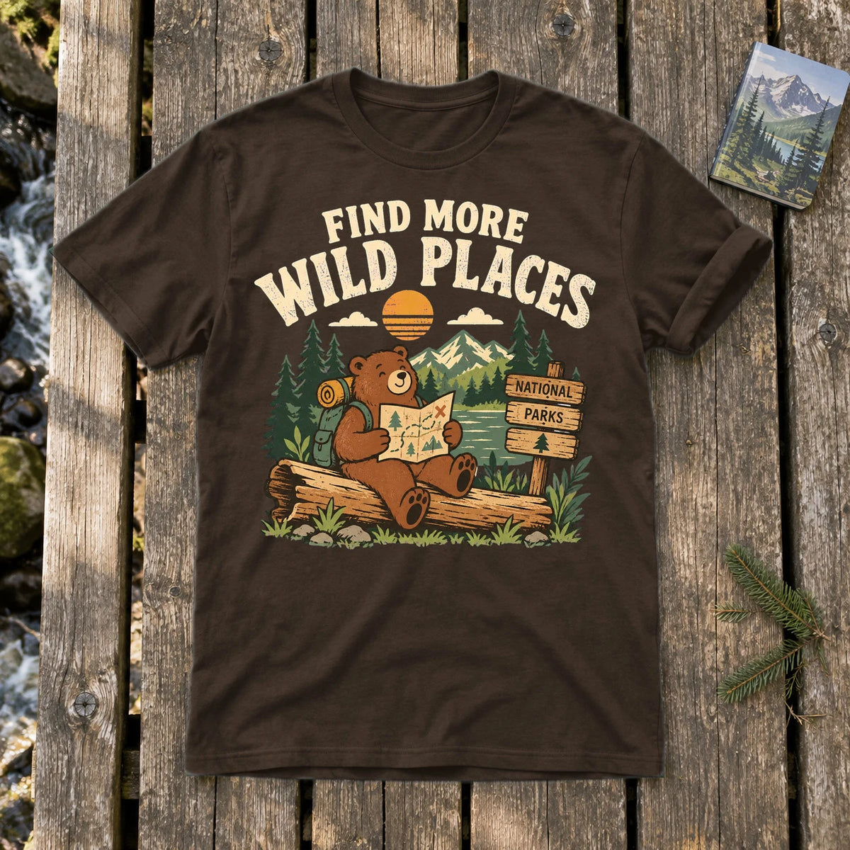 Find More Wild Places Bear Graphic Tee on Dark Chocolate Everyday Soft Tee
