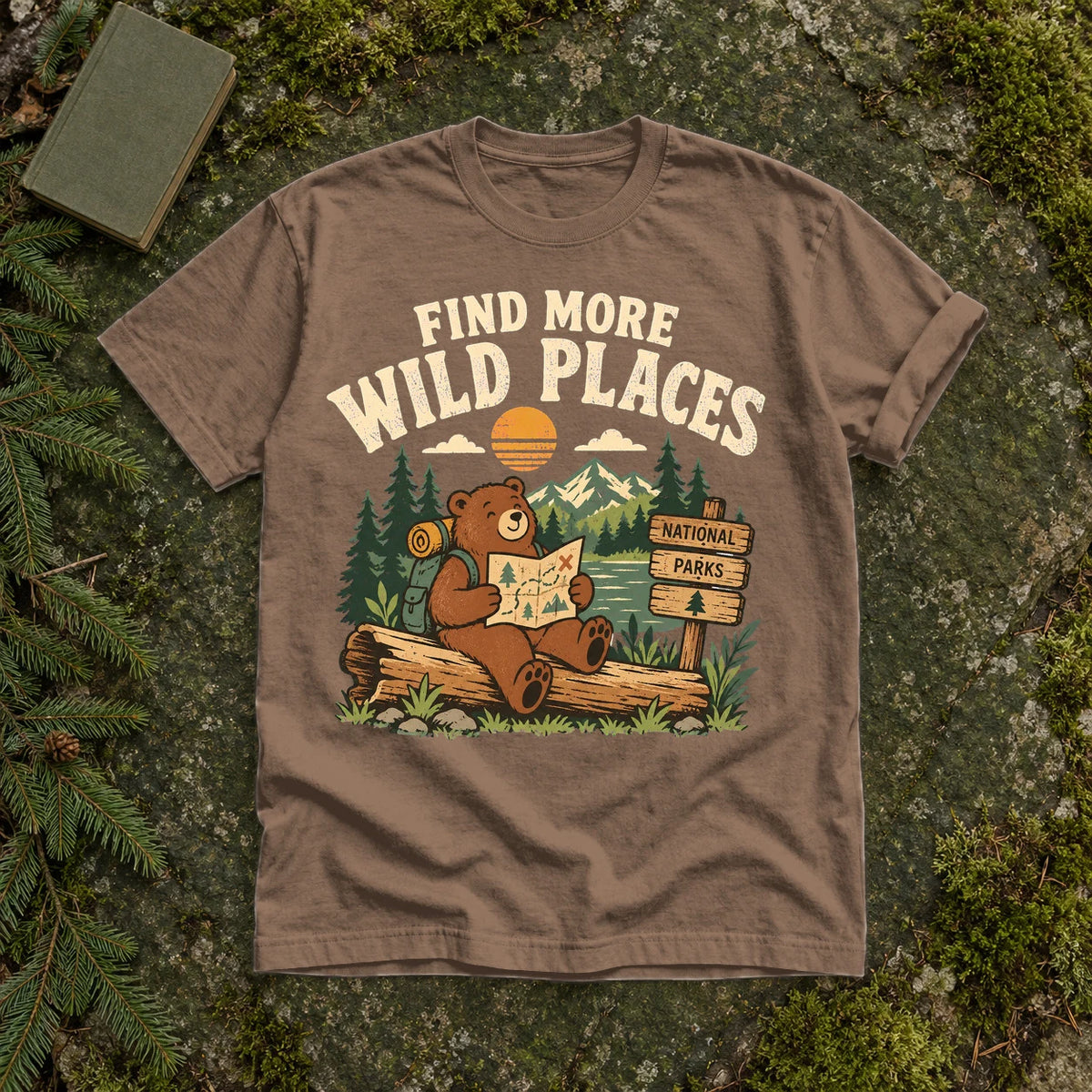 Find More Wild Places Bear Graphic Tee on Espresso Premium Tee