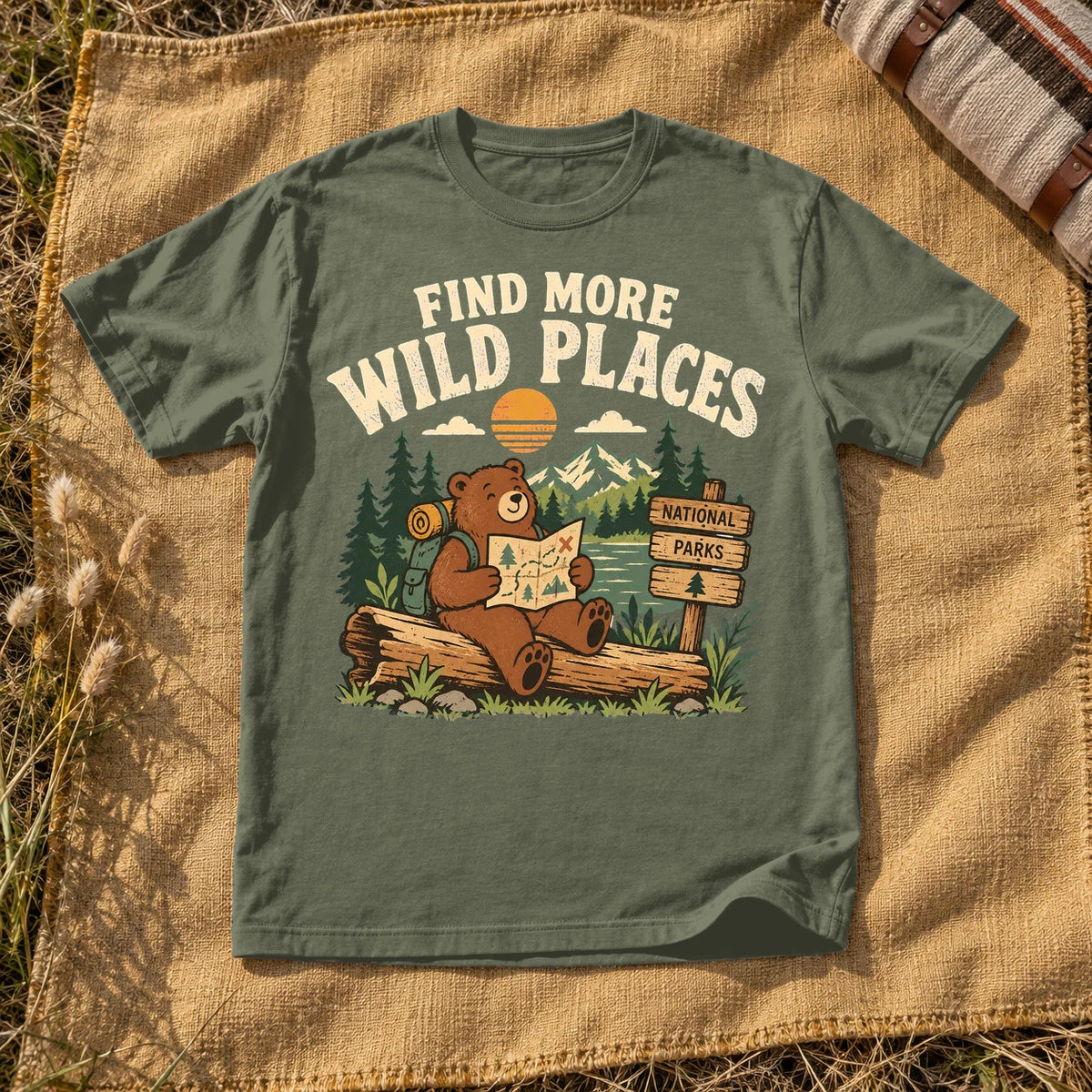Find More Wild Places Bear Graphic Tee on Moss Premium Tee
