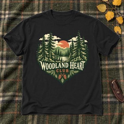 Woodland Heart Club Vintage Nature Graphic Tee on Black Everyday Soft Tee