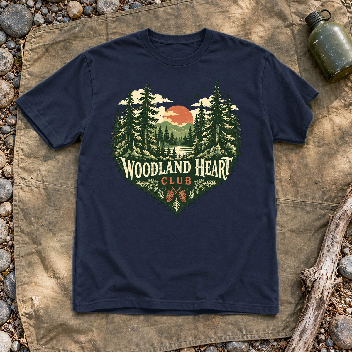 Woodland Heart Club Vintage Nature Graphic Tee on Navy Everyday Soft Tee