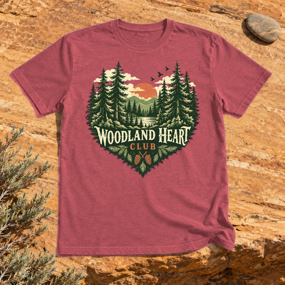 Woodland Heart Club Vintage Nature Graphic Tee on Heather Red Everyday Soft Tee