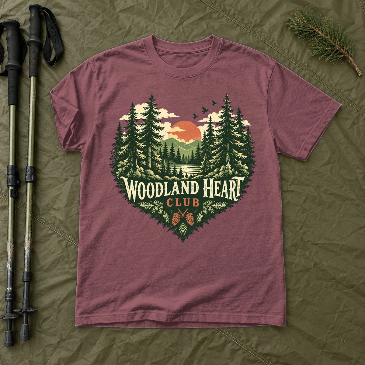 Woodland Heart Club Vintage Nature Graphic Tee on Brick Premium Tee