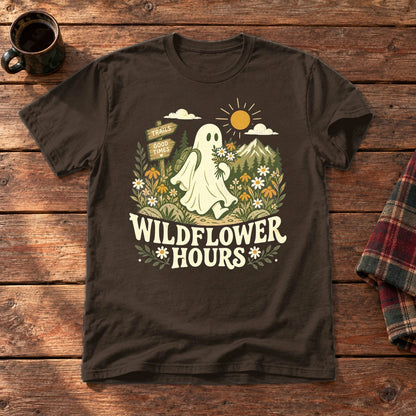 Wildflower Hours Ghost Hiker Graphic Tee on Dark Chocolate Everyday Soft Tee