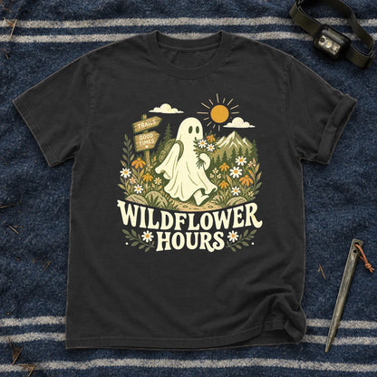 Wildflower Hours Ghost Hiker Graphic Tee on Black Premium Tee