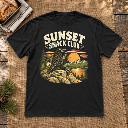 Sunset Snack Club Raven Graphic Tee on Black Everyday Soft Tee