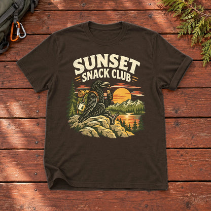 Sunset Snack Club Raven Graphic Tee on Dark Chocolate Everyday Soft Tee