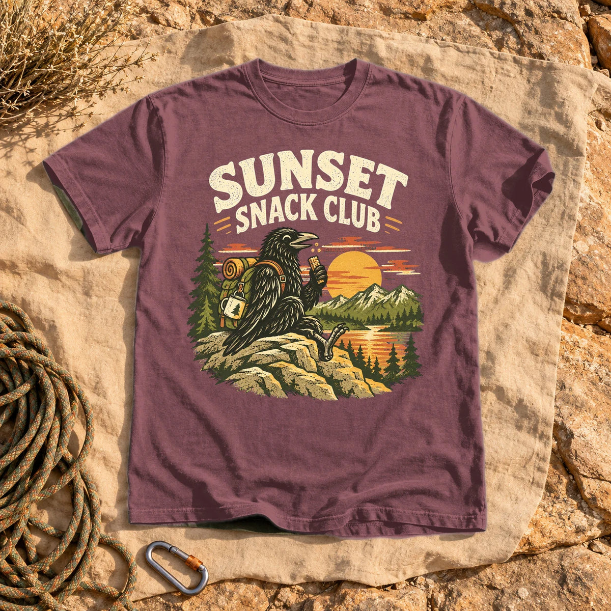 Sunset Snack Club Raven Graphic Tee on Brick Premium Tee
