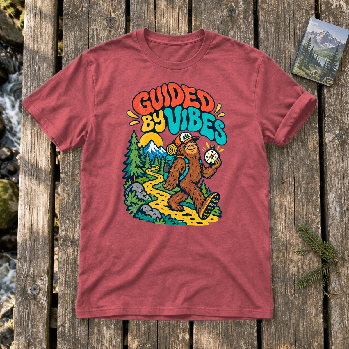 Guided By Vibes Bigfoot Graphic Tee on Heather Red Everyday Soft Tee