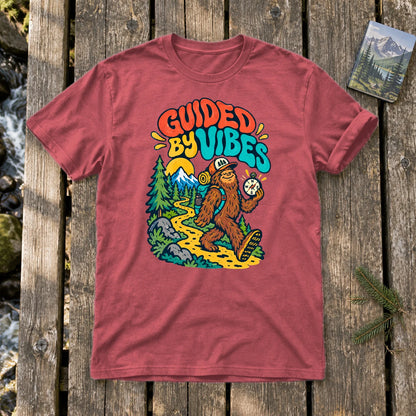Guided By Vibes Bigfoot Graphic Tee on Heather Red Everyday Soft Tee