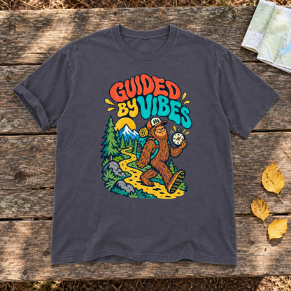 Guided By Vibes Bigfoot Graphic Tee on Navy Premium Tee