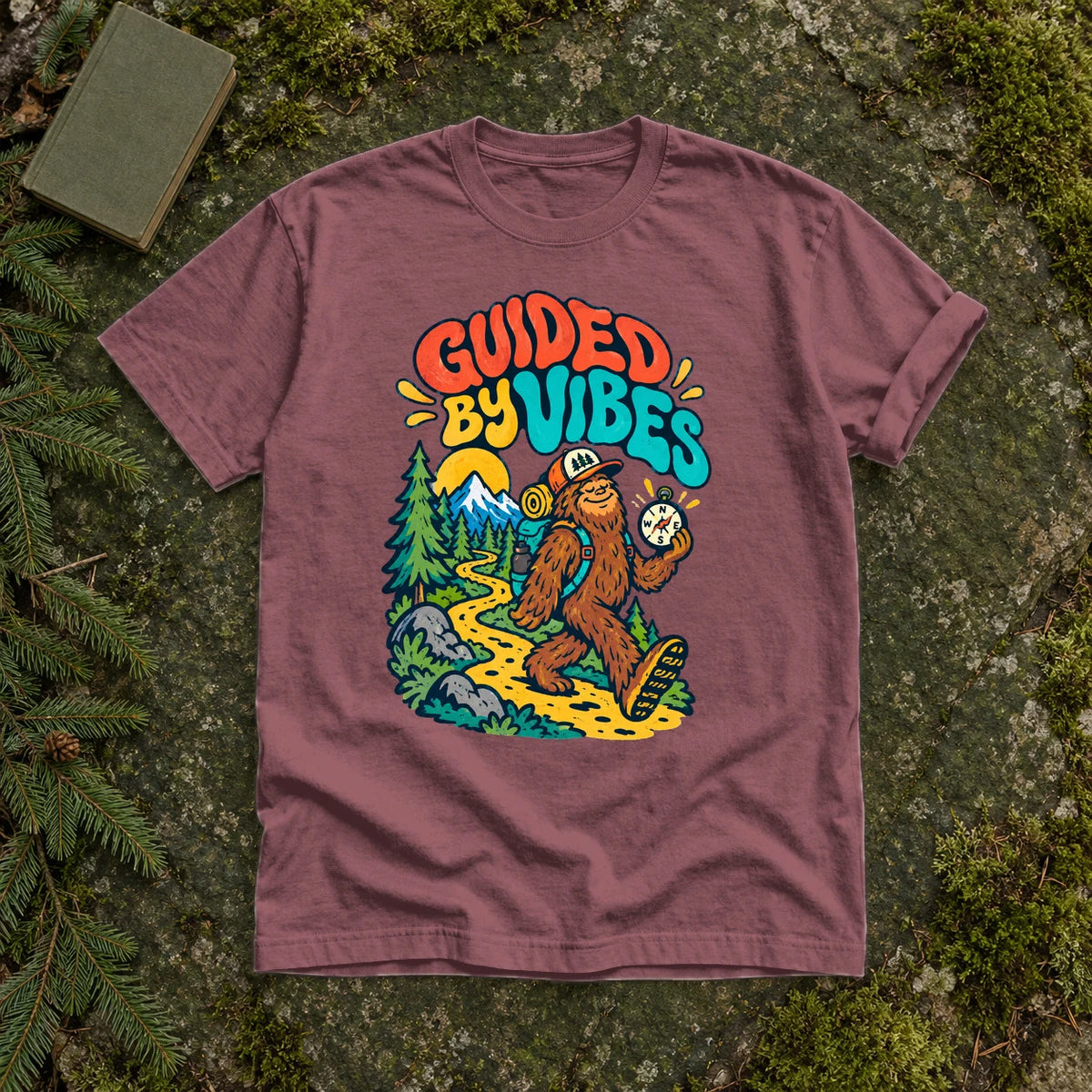 Guided By Vibes Bigfoot Graphic Tee on Brick Premium Tee