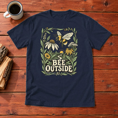 Bee Outside Vintage Botanical Graphic Tee on Navy Everyday Soft Tee