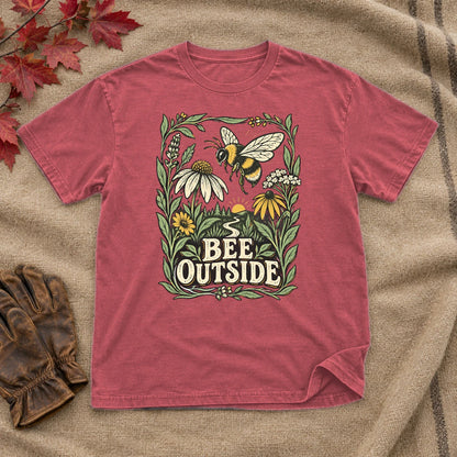 Bee Outside Vintage Botanical Graphic Tee on Heather Red Everyday Soft Tee