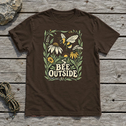 Bee Outside Vintage Botanical Graphic Tee on Dark Chocolate Everyday Soft Tee