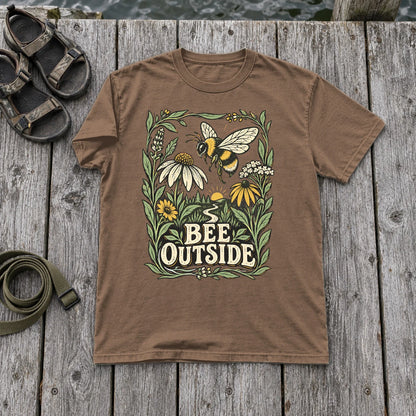 Bee Outside Vintage Botanical Graphic Tee on Espresso Premium Tee