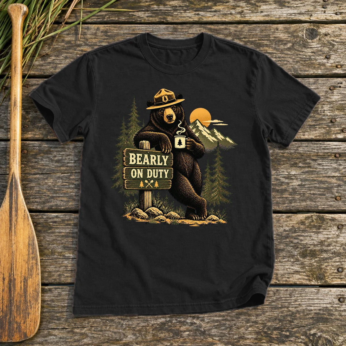 Bearly On Duty Graphic Tee on Black Everyday Soft Tee