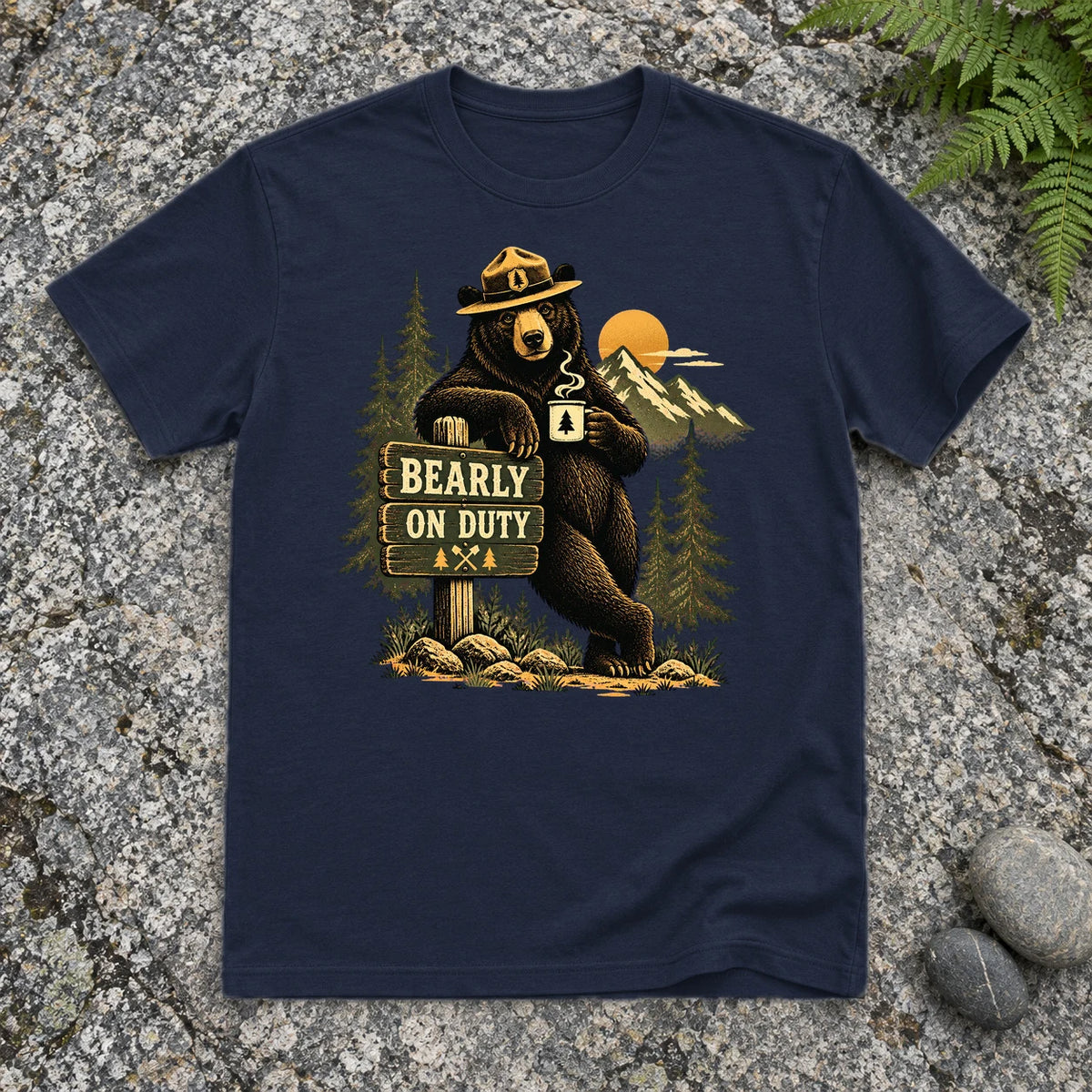 Bearly On Duty Graphic Tee on Navy Everyday Soft Tee