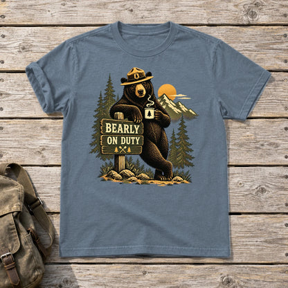 Bearly On Duty Graphic Tee on Heather Indigo Everyday Soft Tee