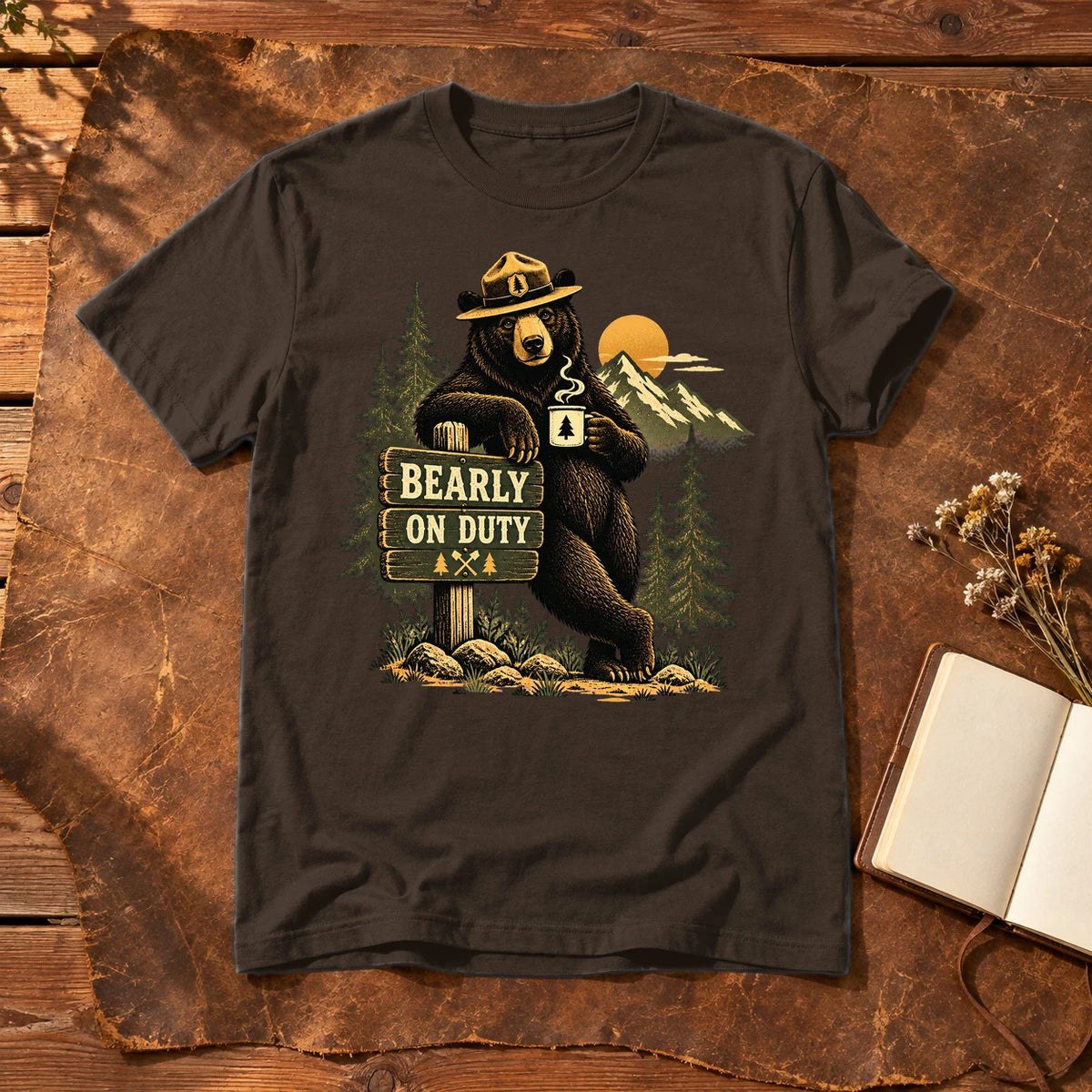 Bearly On Duty Graphic Tee on Dark Chocolate Everyday Soft Tee