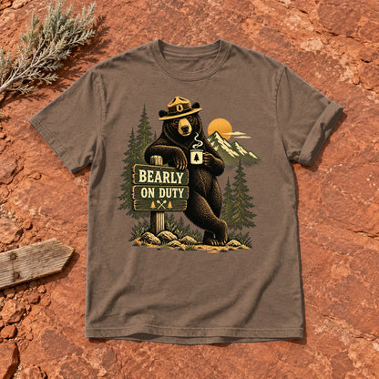 Bearly On Duty Graphic Tee on Espresso Premium Tee