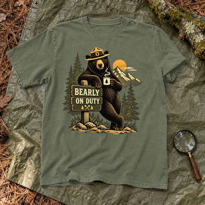 Bearly On Duty Graphic Tee on Moss Premium Tee