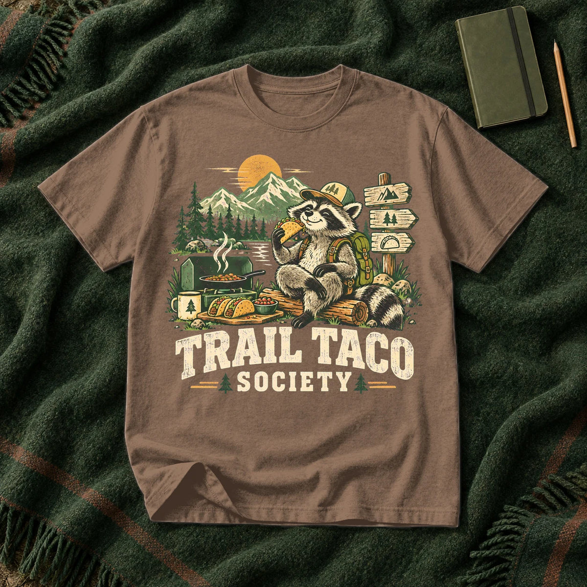 Trail Taco Society Graphic Tee on Espresso Premium Tee
