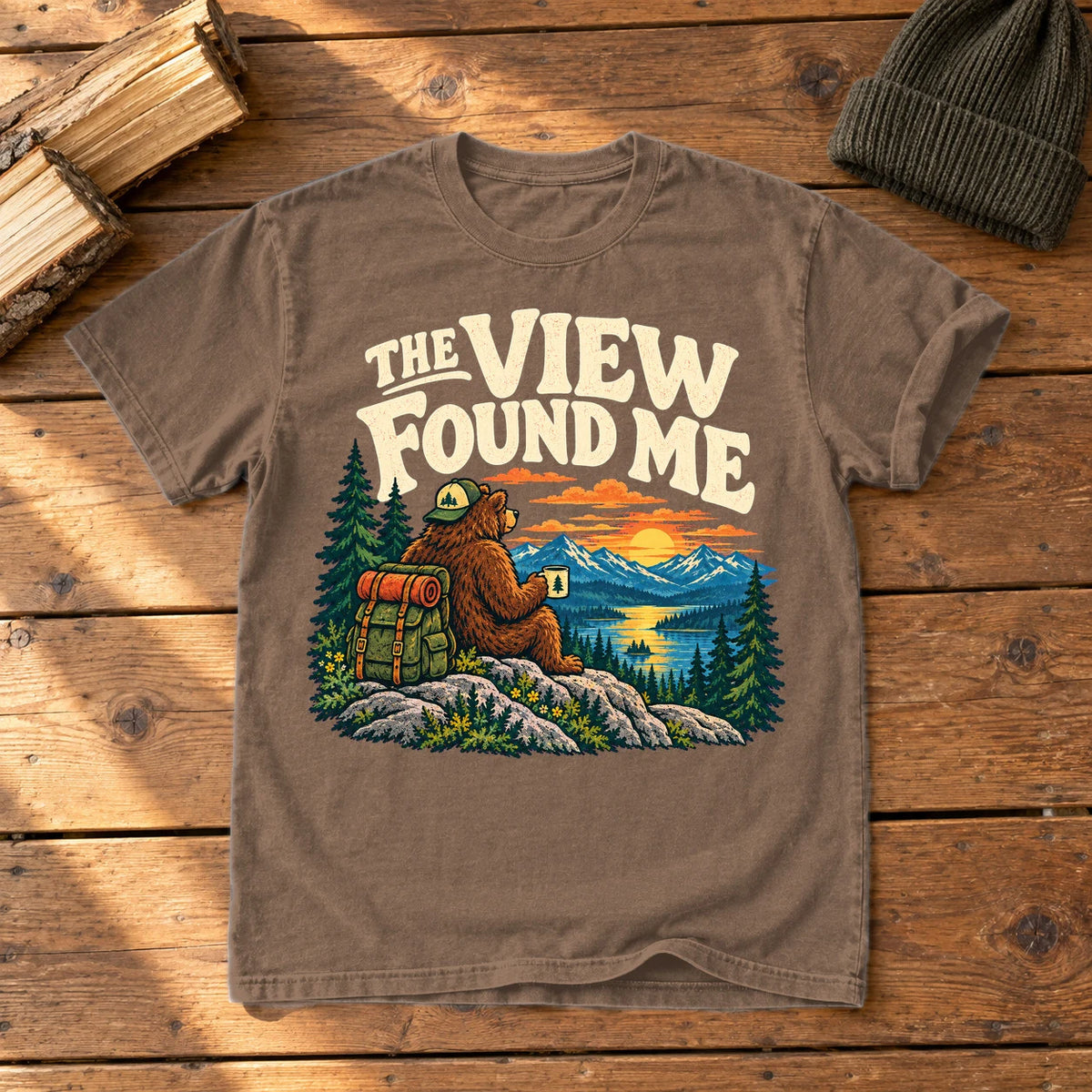 The View Found Me Graphic Tee on Espresso Premium Tee