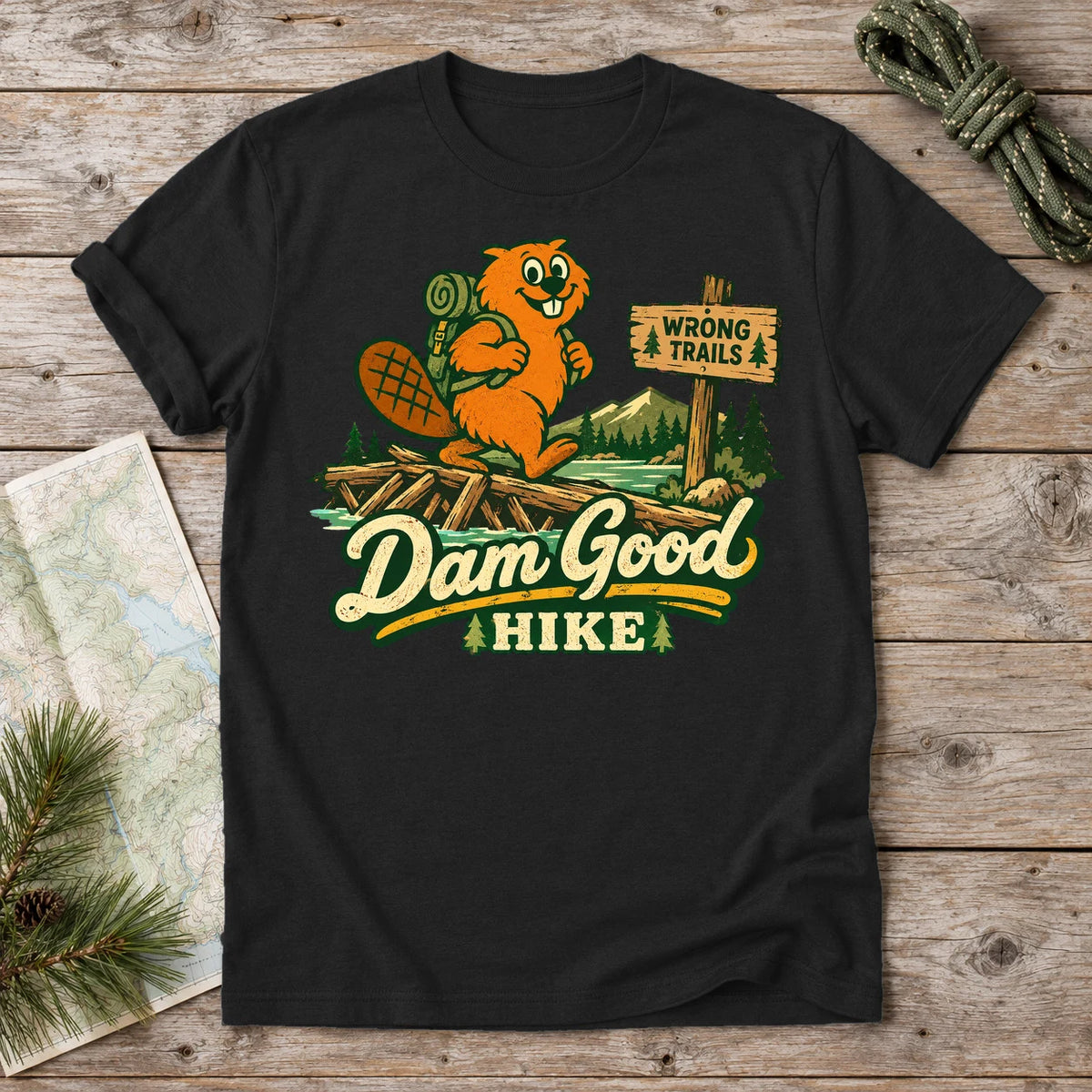 Dam Good Hike Beaver Graphic Tee on Black Everyday Soft Tee