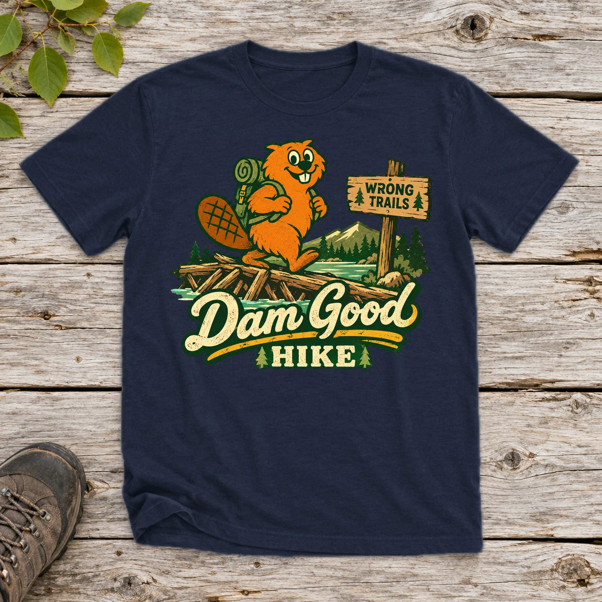 Dam Good Hike Beaver Graphic Tee on Navy Everyday Soft Tee