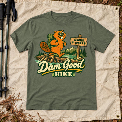 Dam Good Hike Beaver Graphic Tee on Military Green Everyday Soft Tee