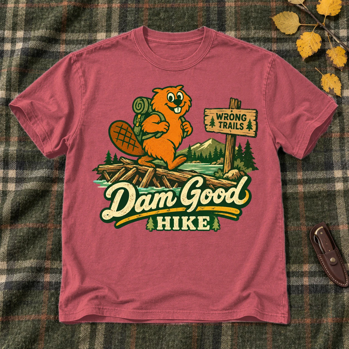 Dam Good Hike Beaver Graphic Tee on Heather Red Everyday Soft Tee
