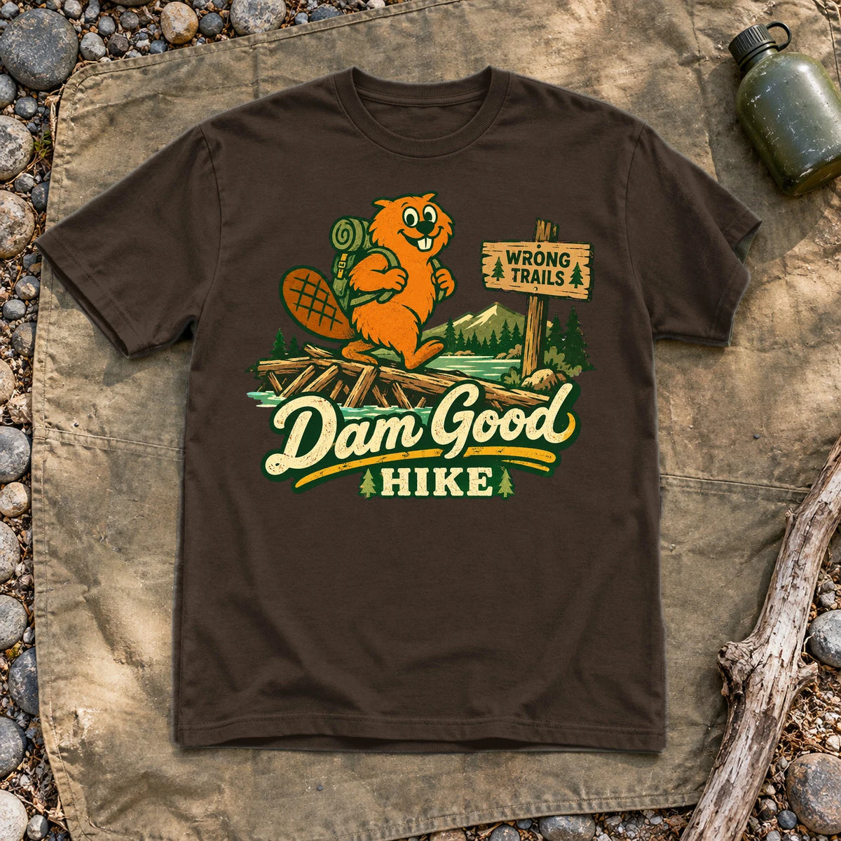Dam Good Hike Beaver Graphic Tee on Dark Chocolate Everyday Soft Tee