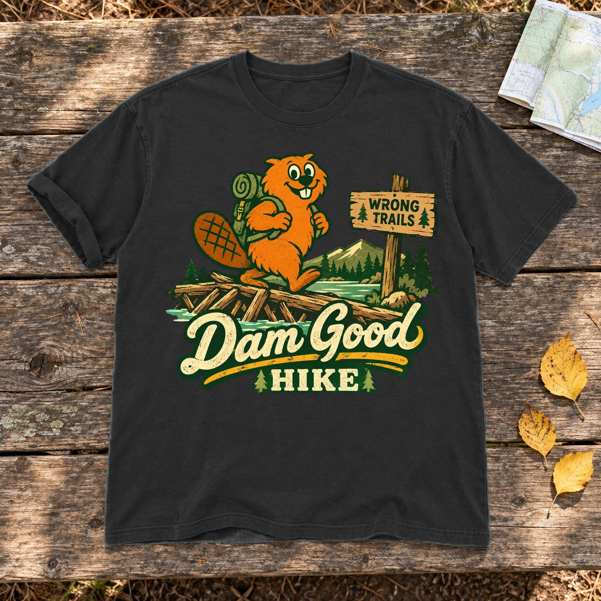 Dam Good Hike Beaver Graphic Tee on Black Premium Tee