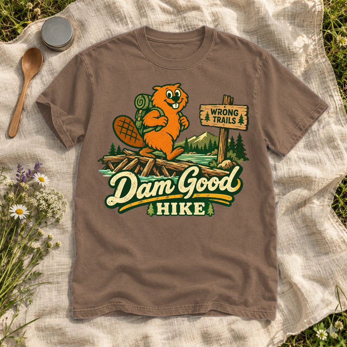 Dam Good Hike Beaver Graphic Tee on Espresso Premium Tee