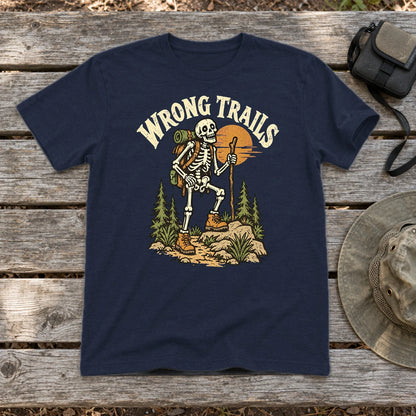Wrong Trails Skeleton Hiker Graphic Tee on Navy Everyday Soft Tee