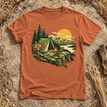 Better Out Here Vintage Camping Graphic Tee on Yam Premium Tee