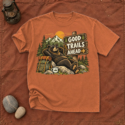 Good Trails Ahead Hiking Bear Graphic Tee on Yam Premium Tee