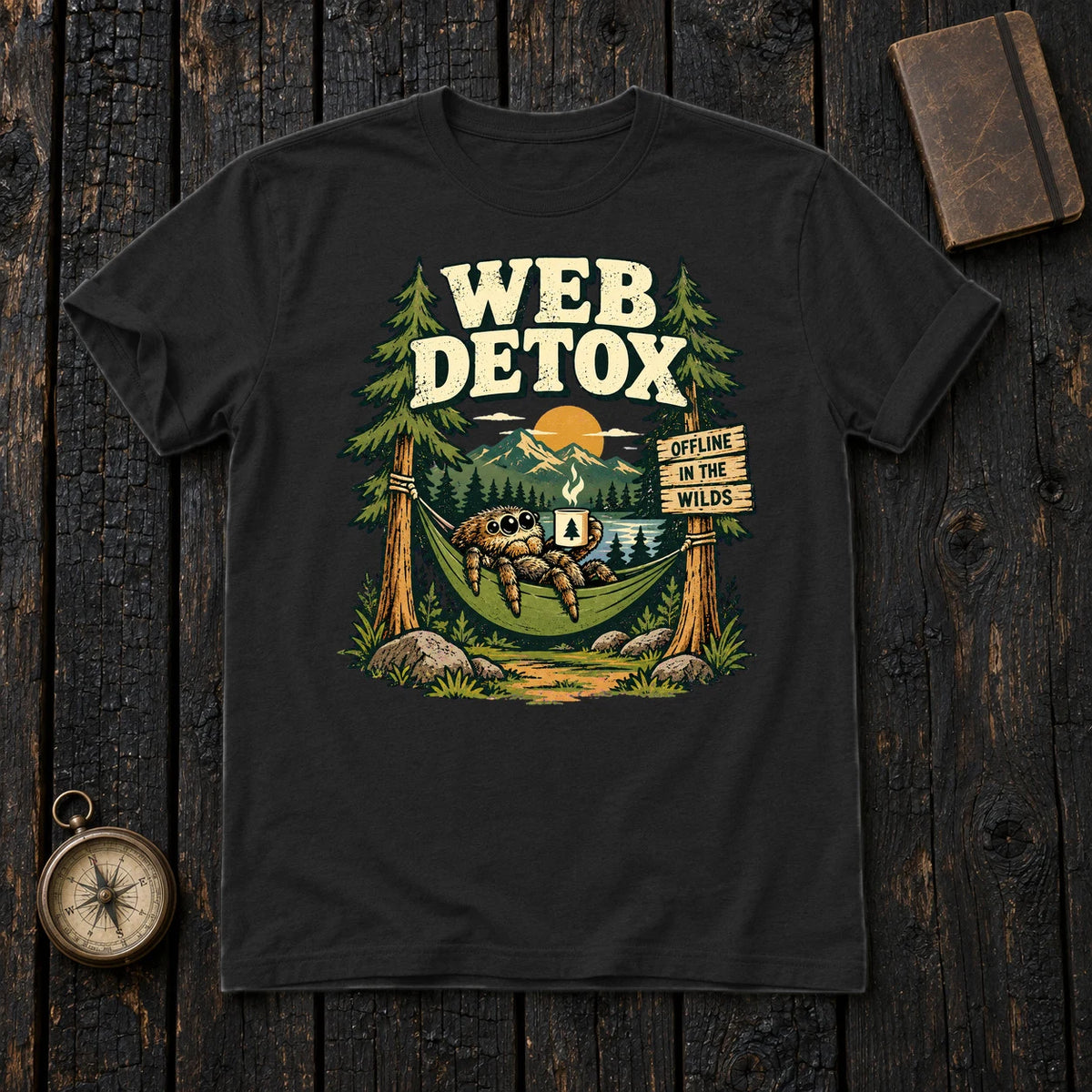 Web Detox Spider Graphic Tee on Black Everyday Soft Tee
