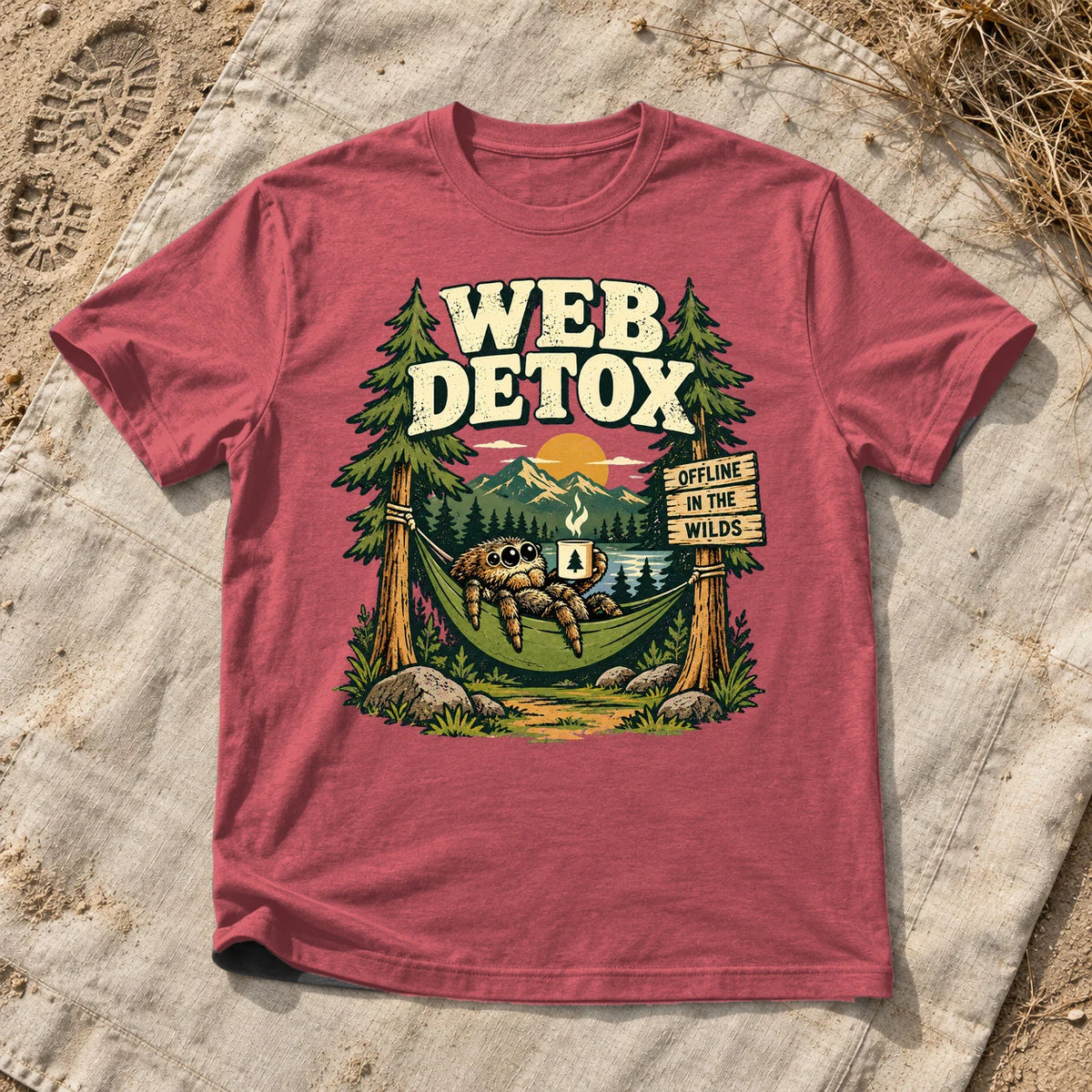 Web Detox Spider Graphic Tee on Heather Red Everyday Soft Tee